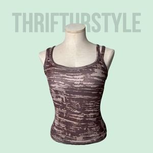Athleta Workout Tank Top‎ Brown Camo Strappy Back Layering Fitted Activewear